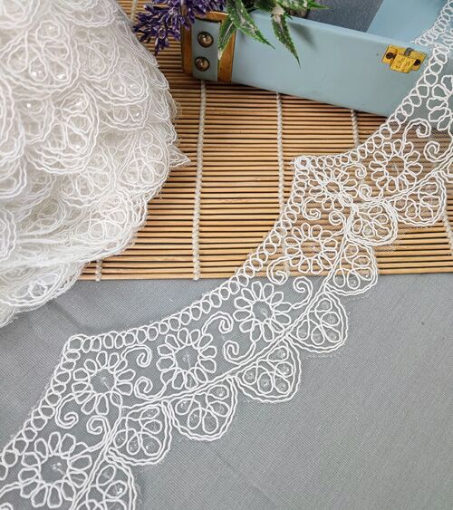 Outline Cord Floral Scallops On Net Lace No 775