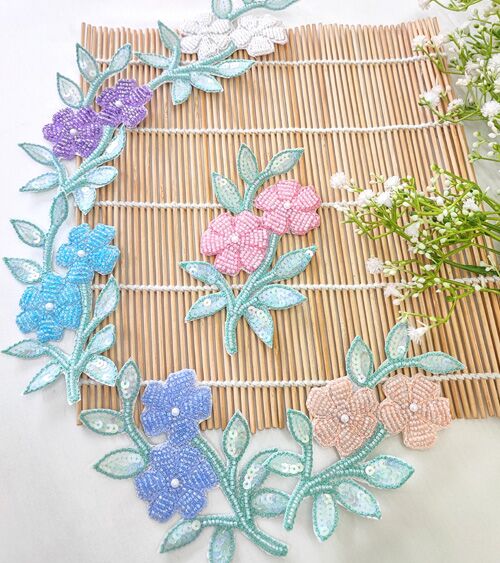 Twin Flower Kali Sequins And Beads Applique Item No 785